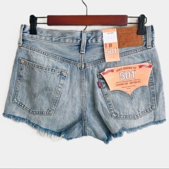 Levi’s 501 Original Distressed Button Fly Raw Edge Cutoff Denim Shorts Size 27 - Picture 4 of 9